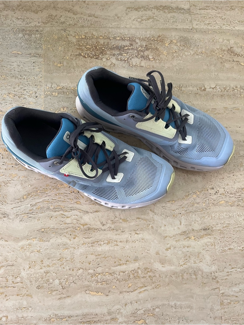 On Cloud Women's Cloudtech Sneakers in Light Gray, Blue, Yellow Accents - Picture 2 of 5